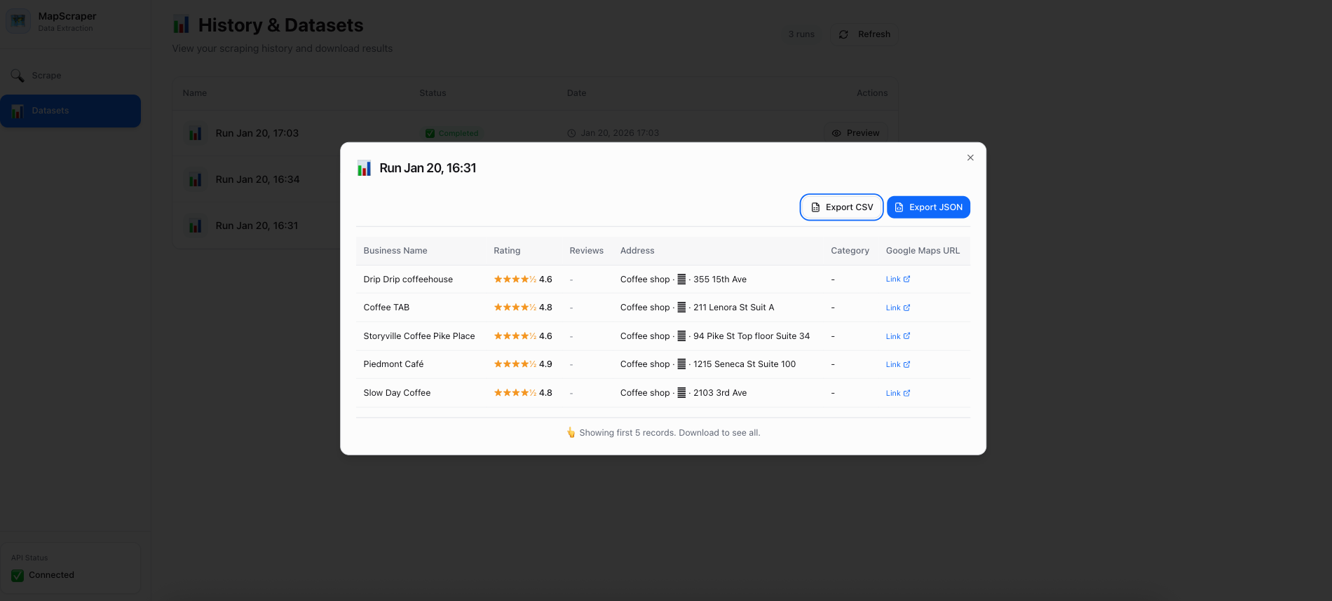 Scraper Dashboard Preview